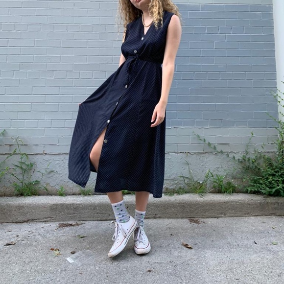 POLKA DOT MAXI dress button up 90's dress - Picture 3 of 4